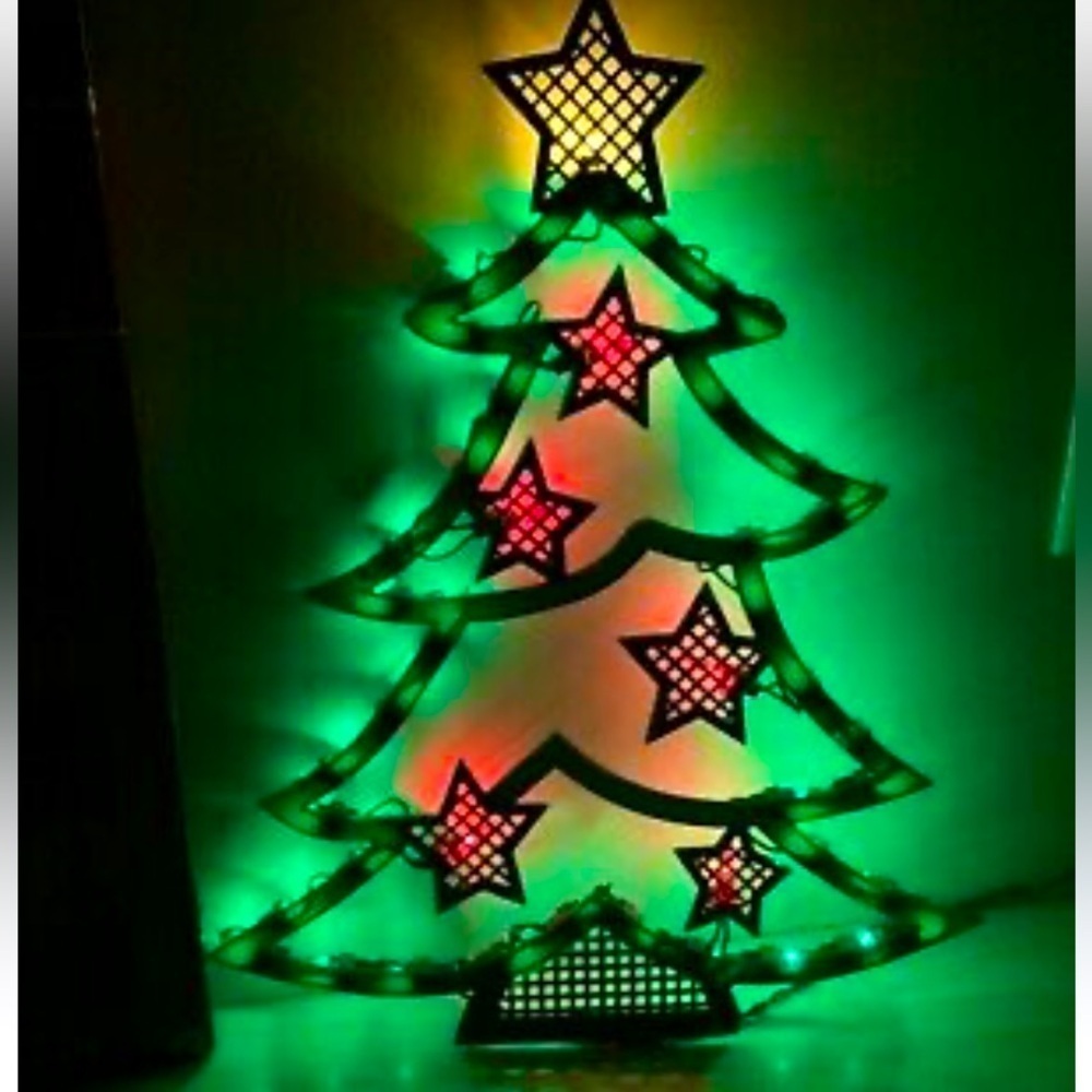 Vintage Holiday Time Lighted Christmas Tree Window Decoration indoor outdoor